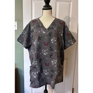 Wonder Wink Scrub Top Women's Plus Size 2XL Dog Print Vet Tech Nurse Veterinary